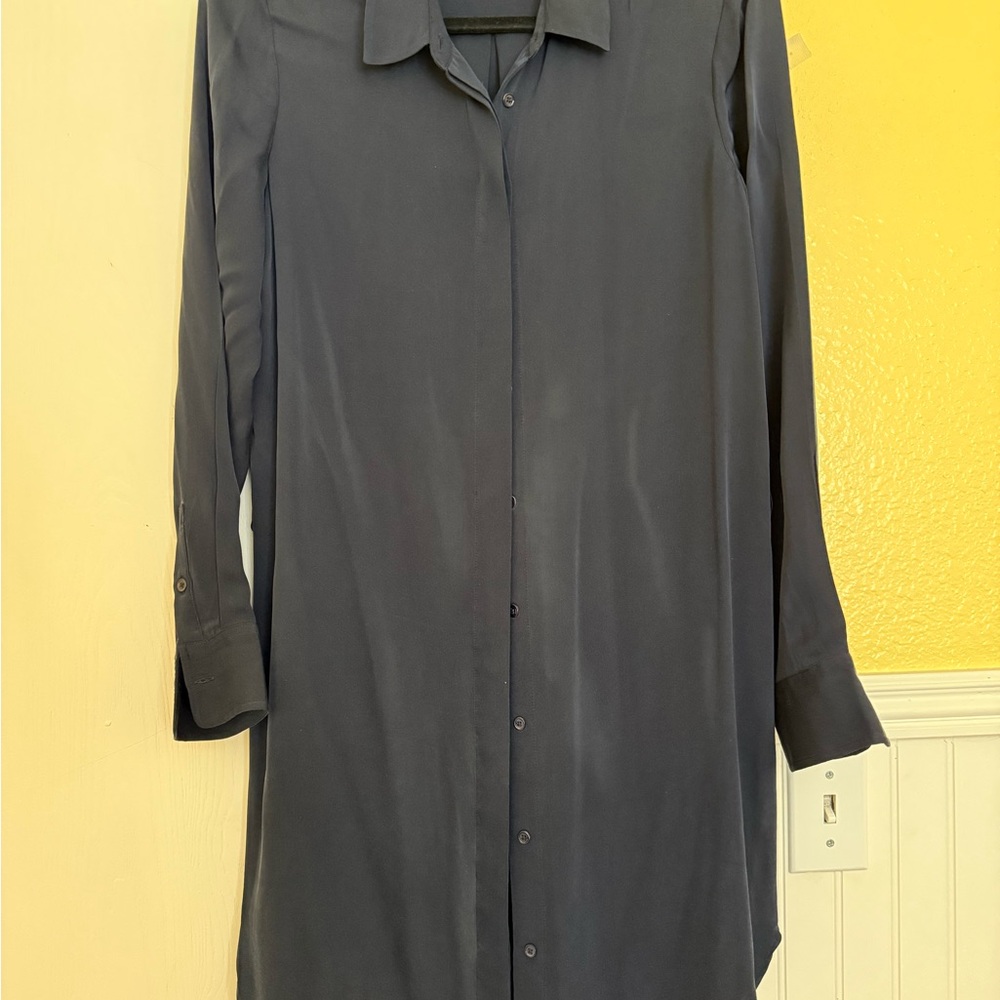 Quince Women's Silk Navy ShirtDress